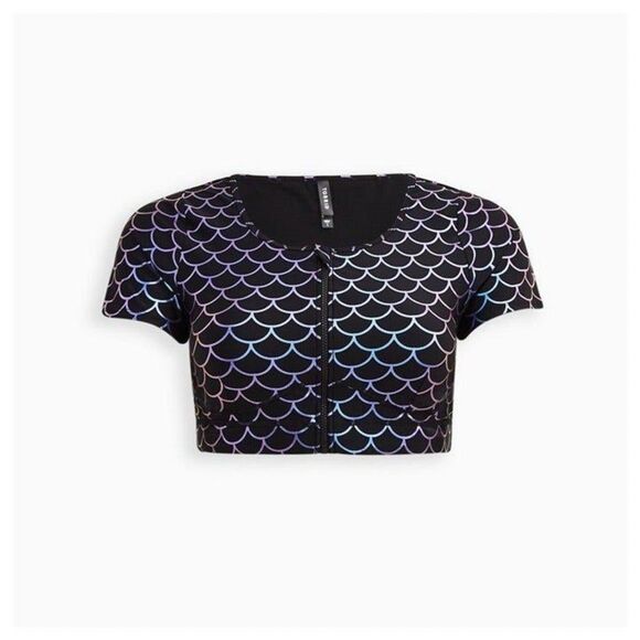 Torrid Zip Front Short Sleeve Active Swim Top - Mermaid - Picture 3 of 4